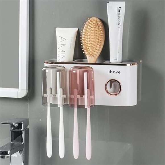Toothbrush Holders Bathroom Decor with Toothpaste Dispenser - Picture 7 of 7